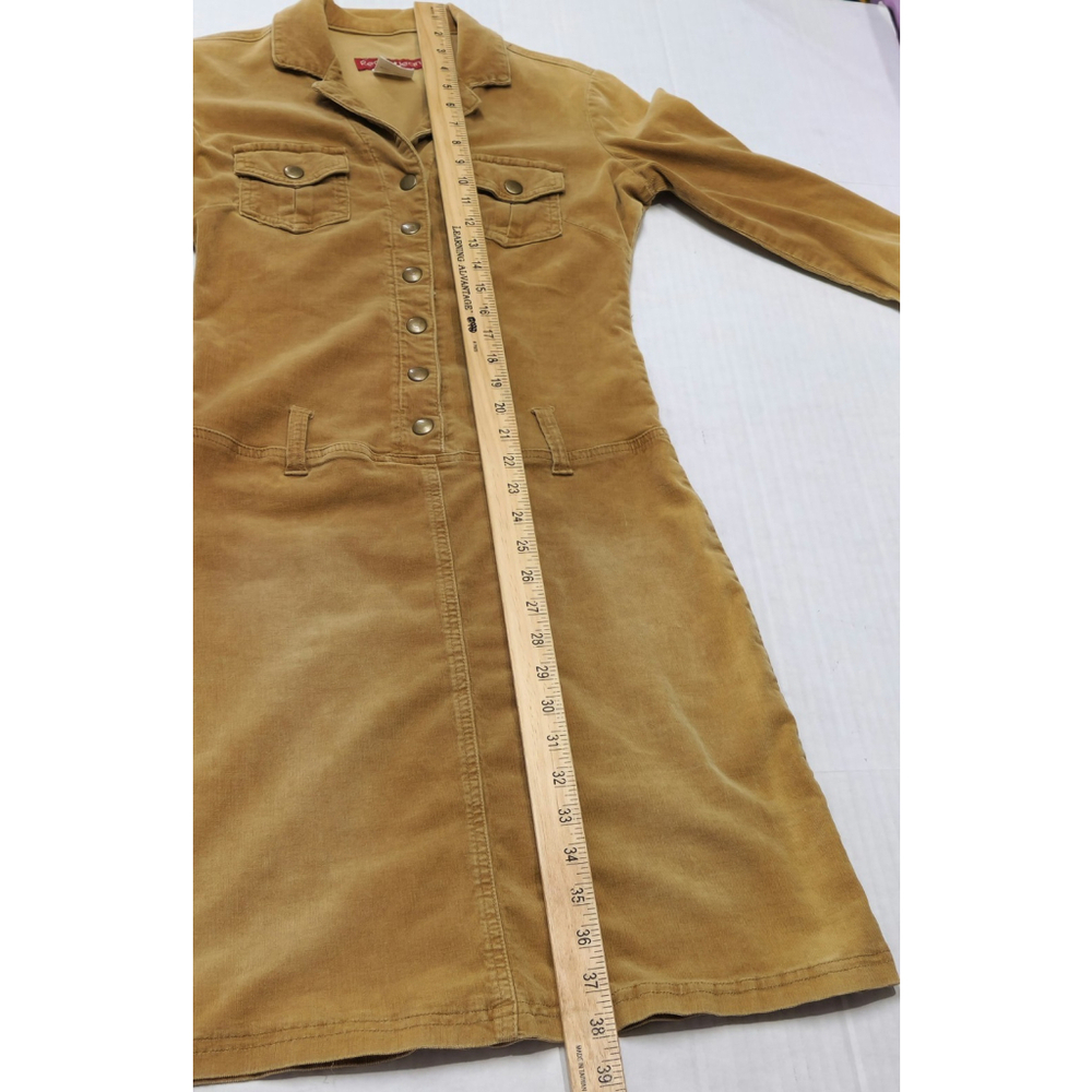 Womens Corduroy Shirt Dress S Tan Stretch Utility Y2K Style Button Front Vintage - Picture 10 of 15